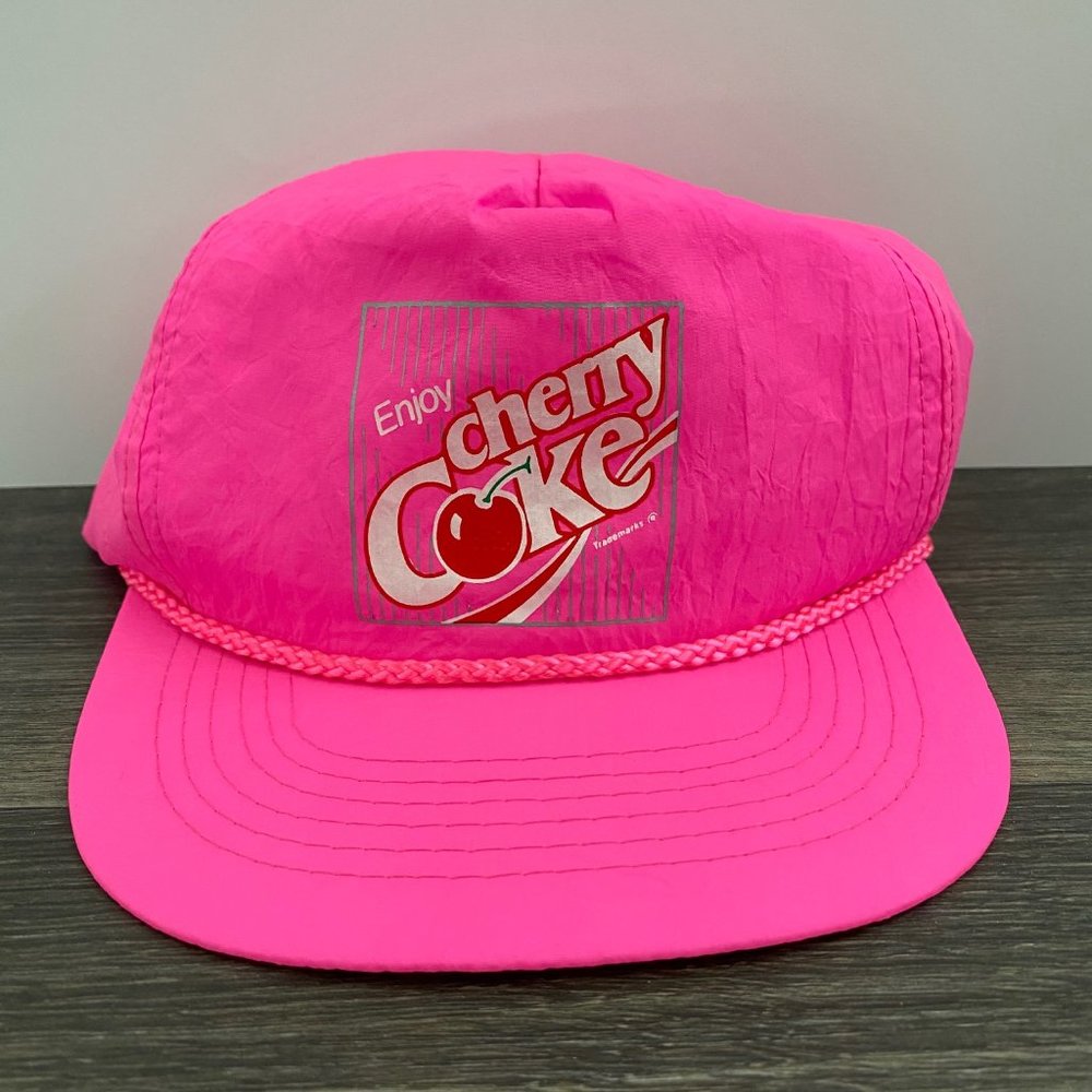 Vintage Enjoy Cherry Coke Coca Cola Hat Neon Pink Snapback Cap Adjustable Rare